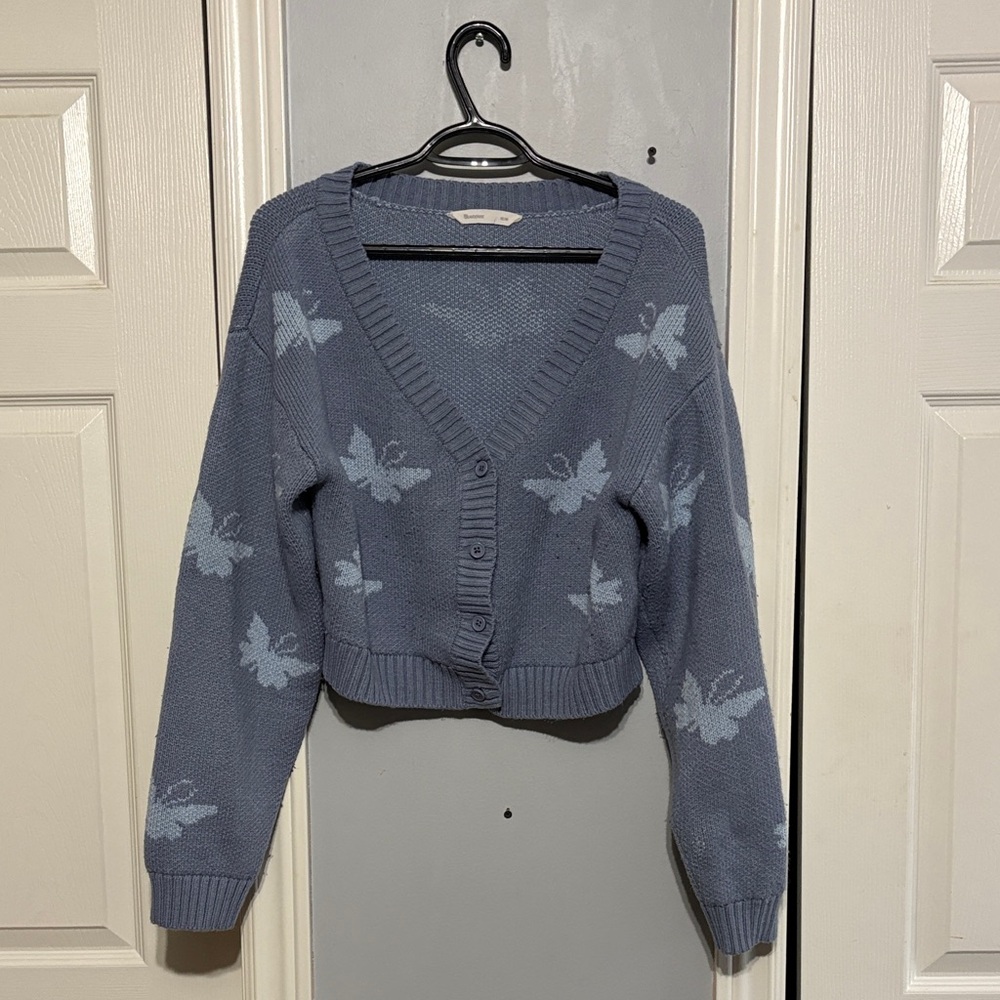 Women's Blue Cardigan Sweater - Picture 2 of 5